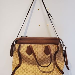 Gucci Ramble Original GG Canvas and Brown Leather Layered Tote Handbag 370820